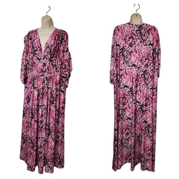 Ellos V-Neck Maxi Pink/Black Print Dress Size 1X - Picture 4 of 8